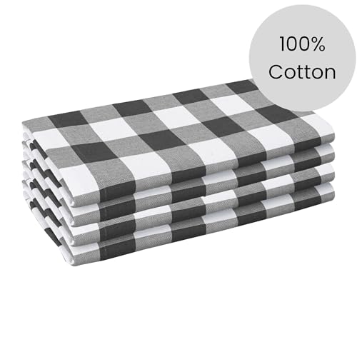 Cotton Clinic Cloth Napkins 100% Cotton Large 20x20 Inch Set of 4 Gingham Check - Soft Durable Reusable Table Napkin for Dining Weddings Parties Holidays Easter and Everyday Use Dinner Napkins Black
