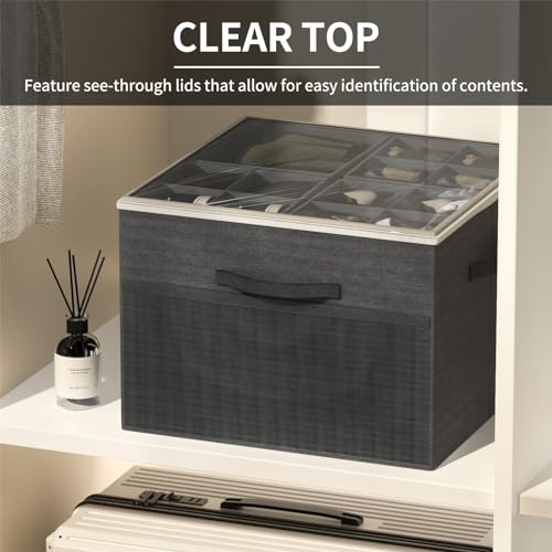Aokeyee Shoe Organizer for Closet,Foldable Shoe Storage Organizer Box Bin w/Adjustable Dividers and Clear Cover, Fits up to 16 Pairs (Beige)