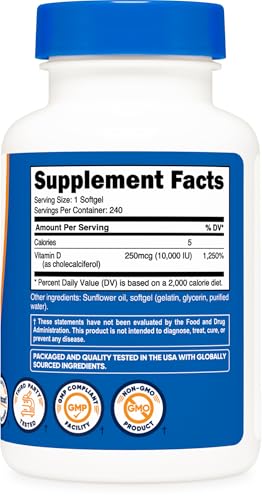 Nutricost Vitamin D3 10,000 IU, 240 Softgel Capsules - Potent, Non-GMO, Gluten Free Vitamin D