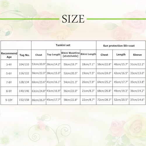 TFJH E Girls Rash Guard Swimsuit UPF 50+ Swimwear Long Sleeve Tankini Beachwear 3t 4t Navy Daisy 104/110