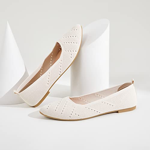 Women’s Flats Shoes Dress Shoes for Women Ballet Flats Dressy Comfortable Pointed Toe Flats Foldable Flats(Beige.us5)