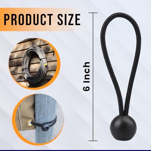 ZEXON Ball Bungee Cords 6 Inch - 50 Bungee Cords with Balls to Tie Your Tarps, Canopies and Covers - Versatile and Strong Cords for Camping, Gardening and Home Improvement