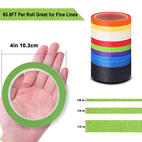 8Rolls Thin Painters Tape Total 176yards 1/8, 1/4, 1/2 inch Width Painter Tape Paint Tape masking Tape Pinstriping Tape, DIY Art TapeSmart Selection, 3" Large Core Easy to Work for Big Projects