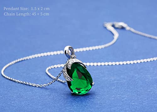 VONSSY Classic Oval Pendant Gemstone Necklace | Crystal Ruby Waterdrop Birthstone Emerald Necklace | 18K Platinum Gold Plated Chain | Jewelry Gift for Mother Wife Girlfriend