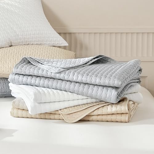 WARMDERN Beige Quilt Sets Queen Size, Cooling Summer Quilt for Hot Sleepers, Soft Lightweight Bedding Bedspread Coverlets for All Season(Beige, Queen)