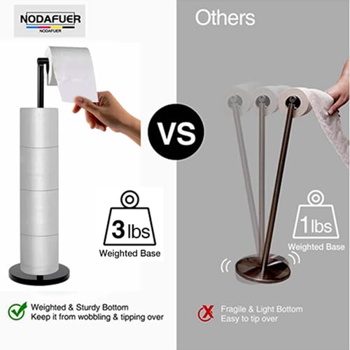 Toilet Paper Holder Stand with Weighted Natural Marble Base, Bathroom Free Standing Toilet Paper Roll Holder with Reserve, Standing Toilet Tissue Holder with Storage (Black, with Storage)
