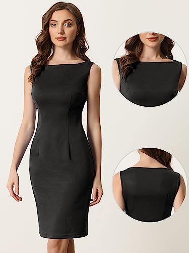 Allegra K Sleeveless Sheath Dress for Women's Pencil Boat Neck Business Professional Office Dresses Small Light Green