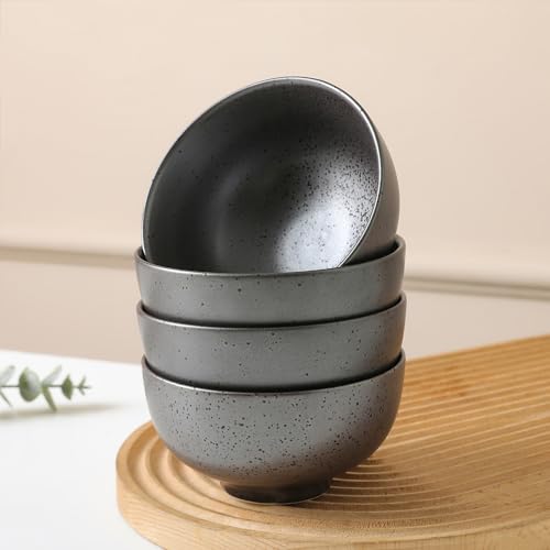 Stone lain Valencia Porcelain 8-Piece Round Bowl and Spoon Serving Set, Metallic Grey
