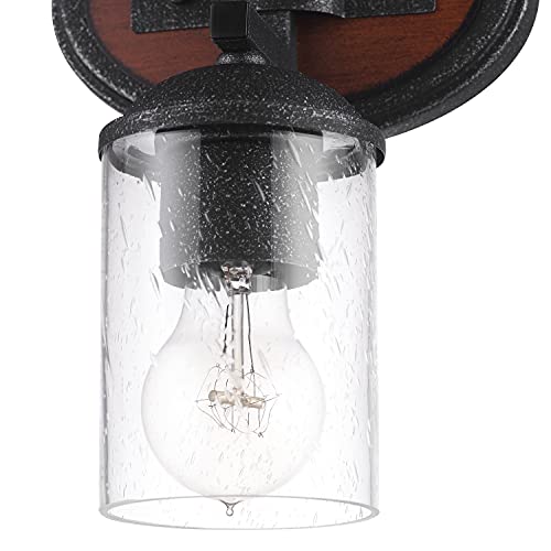 Globe Electric 51855 Kingston 1-Light Vanity Light, Dark Faux Wood, Galvanized Metal Accents, Clear Seeded Glass Shade, Bulb Not Included
