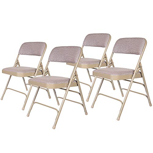 OEF Furnishings Premium Fabric Upholstered Steel Folding Chairs, 4 Pack, Beige