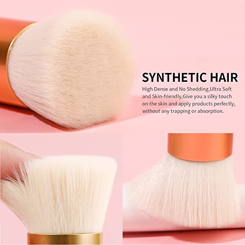 DUcare Foundation Brush for Liquid Makeup, Flat Top Kabuki Synthetic Professional Makeup Brushes Liquid Blending Powder Buffing Stippling Concealer Makeup Brush,White/Gold