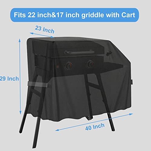 Griddle Cover 600D Heavy Duty for Blackstone 22 inch 17 inch Griddle with Hood and Stand, BBQ Gas Grill Cover Waterproof Windproof Weather Resistant for Outdoor, BBQ, Grilling, Camping