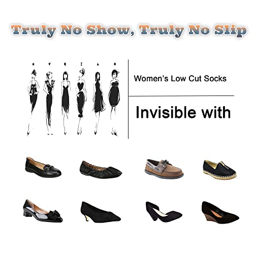 FOOT AMAZING Women's No Show Liner Socks, 10 Pairs Low Cut Non Slip Ankle Socks, Hidden Cushioned Invisible Socks for Flat Boat, Size 9-11 (Multi-color)