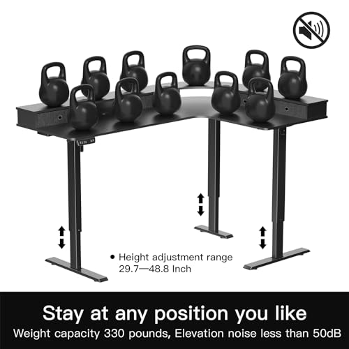 REGISDESK 67" L Shape Standing Desk, Electric L Adjustable Height Standing Desk with 4 Drawers, Corner Modern Standing Desk with Monitor Stand for Home Office, Classic Black