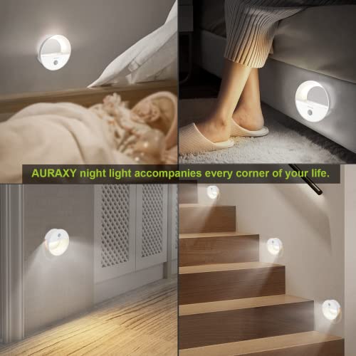 AURAXY Rechargeable Motion Sensor Night Light, Battery Night Lights LED Cool White Magnetic Stick-on Motion Sensored Hallway Light, with Dusk to Dawn Sensor for Stair, Wall, Bedroom, Bathroom(1 Pack)
