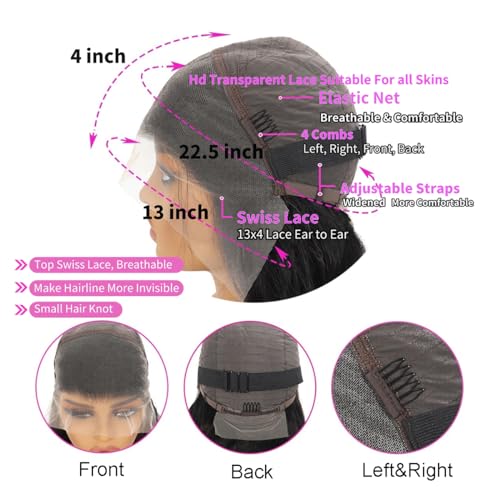 13x4 Body Wave Lace Front Wigs Human Hair 13x4 hd Transparent Lace Frontal Wig 180 Density Lace Front Wigs Human Hair for Women Body Wave Wigs Brazilian Human Hair Pre Plucked with Baby Hair 18 Inch