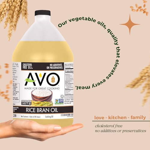 AVO NON GMO 100% Rice Bran Oil, 1 Gallon, No Preservatives Added