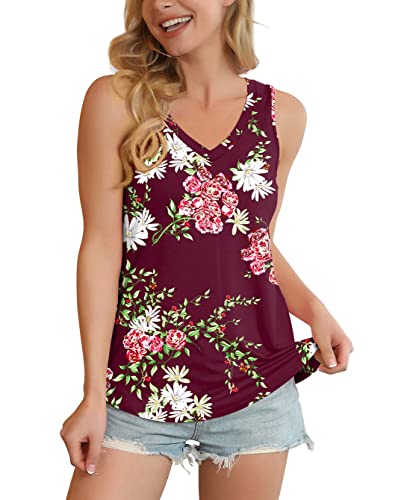 Feiersi Women's Summer Sleeveless V-Neck T-Shirt Casual Tank Tops Basic Blouse Shirts(Floral Multiple Blue,Small)
