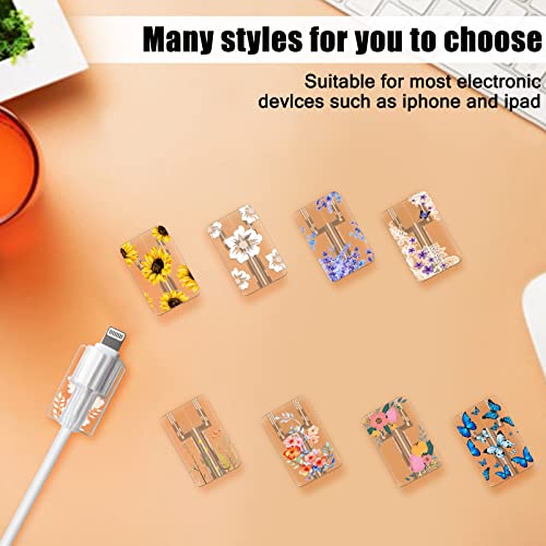 Cute Floral Cable Protector for iPhone Charger Lavender Camellia Sunflower Flower Bouquet Lace Cherry Blossom Pattern 6 pcs Set Cable Protector for iPhone,Charging Cord Protector,Charger Saver