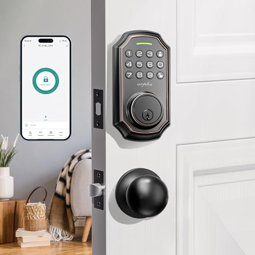 Keyless Entry Door Lock with 2 Door Knobs - App Control Electronic Keypad Deadbolt Smart Lock - 100 Code Keypad Door Lock with Handle - Front Door Lock Set - One Time Code - Auto Lock Easy to Instal