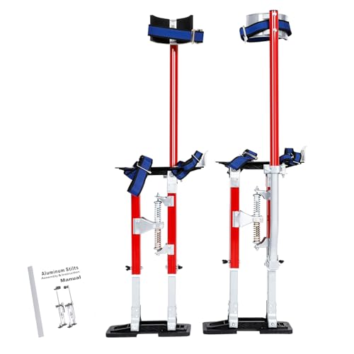 15"-23" Professional Grade Adjustable Drywall Stilts Taping Paint Stilt Aluminum Tool Stilt for Painting Painter Taping Red