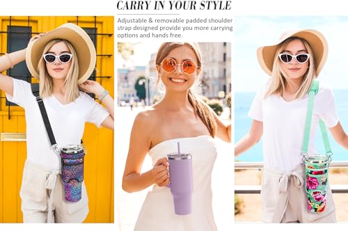 Fimibuke 40 oz Tumbler with Handle & Carrier Bag, Stainless Steel Insulated Cup with Lid & Straw & Purse Pouch Phone Pocket, Gym Water Bottle Cupholder Friendly Women Men Travel Mug with Sleeve Holder