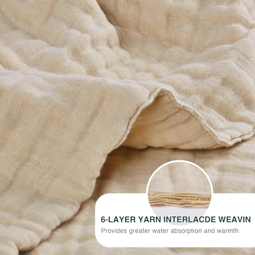 Love's cabin 6 Layer Cotton Muslin Blanket, 50"x60" Throw Muslin Blanket for Couch Bed, Apricot Muslin Throw Blanket, Cotton Gauze Blanket for Adult, Lightweight and Breathable Blanket All Season