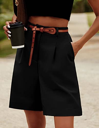 HOTOUCH Womens Shorts Dressy Casual Summer Bermuda Shorts Elastic Waist Knee Length Work Orange