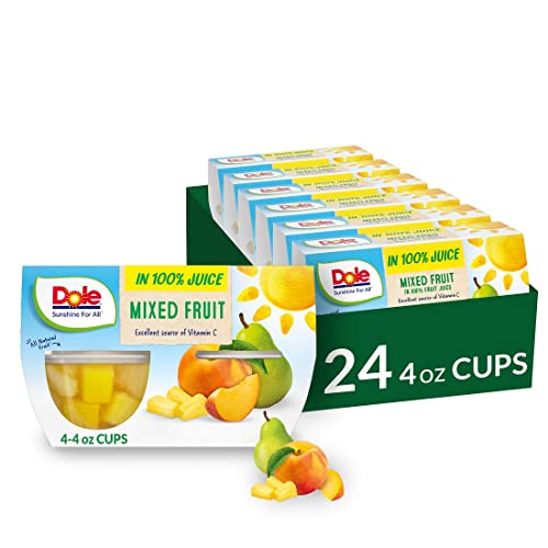 Dole Fruit Bowls Mixed Fruit in 100% Juice Snacks, 4oz 24 Total Cups, Gluten & Dairy Free, Bulk Lunch Snacks for Kids & Adults