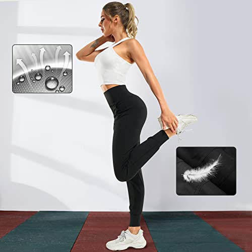 LEINIDINA Women’s Jogger Pants Active High Waisted Sweatpants with Pockets Tapered Casual Lounge Pants Loose Track Cuff Leggings (Black, Small)