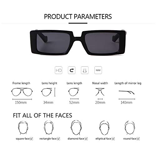 ADE WU Rectangle Sunglasses for Women Men, Black Narrow Square Frame Chunky Temple Sun Glasses