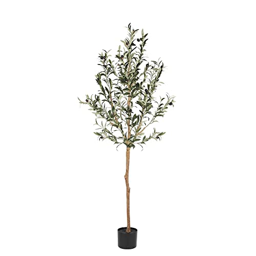 Realead 5ft Artificial Olive Tree, Large Fake Potted Olive Silk Tree Faux Olive Plants in Plastic Nursery Pot, Artificial Trees for Modern Home Office Living Room Floor Decor Indoor (60in)
