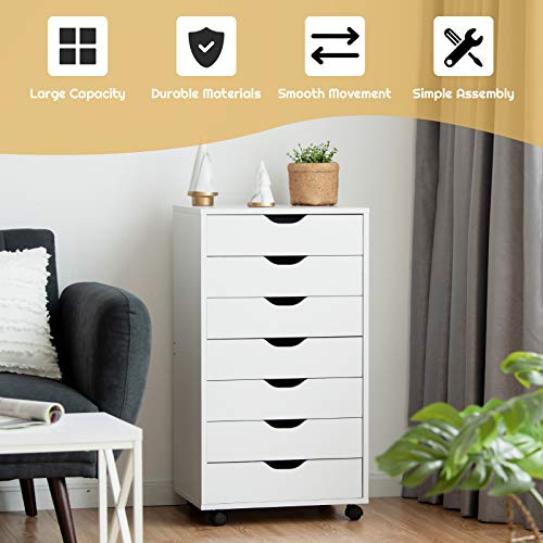 Giantex 5-Drawer Storage Cabinet, Mobile Lateral File Cabinet with Drawers, Wheels, Rolling Chest of Drawers, 19.5" x 16" x 25.5" for Office Under Desk Living Room, Study