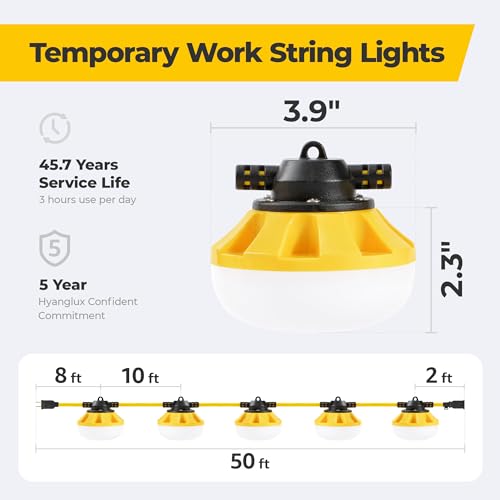 HYANGLUX 100ft Switch LED String Lights: 100w 11000lm ETL Certified Bright Industrial Outdoor Temporary Lighting Construction Hanging IP65 Waterproof 18AWG Wire Work Light for Attic Jobsite Garage