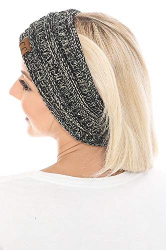 C.C Soft Stretch Winter Warm Cable Knit Fuzzy Lined Ear Warmer Headband, Mustard Ribbed