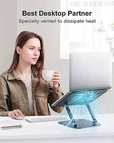 JUANWE Adjustable Laptop Stand, Aluminum Portable Laptop Riser Holder, Ergonomic Foldable Notebook Stand with Heat-Vent, Compatible for MacBook Pro, ASUS, Acer, Dell, HP (10-16'')
