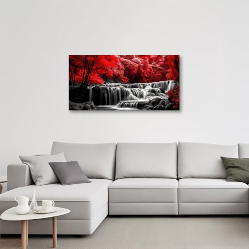 CCWACPP Large Landscape Canvas Wall Art Red Forest Black and White Waterfall Pictures Print Natural Scenery Living Room Decor Frame (Forest - 1, 12.00" x 24.00")