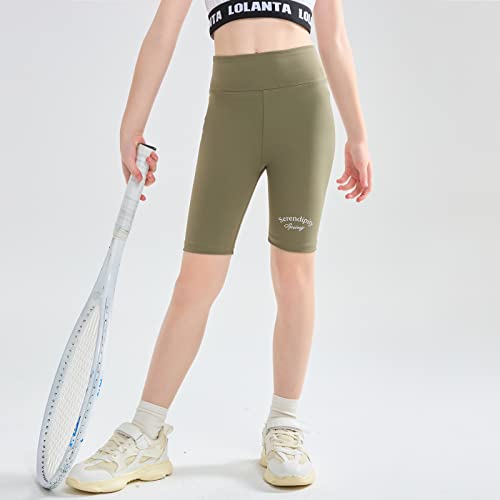 Rolanko Girls Bike Shorts Gymnastic Stretch Spandex Compression Cycling 7" Athletic Shorts for Kids Casual Dance Activewear (Green, 6-7)