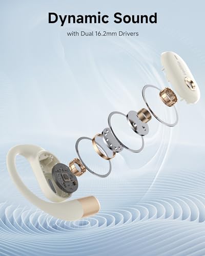 voititio Open Ear Headphones, Wireless Earbuds Bluetooth 5.3 with Ear Hooks for 40Hrs Playtime, Touch Control Air Conduction Sport Headsets IPX6 Waterproof for Walking Running Workout, Beige