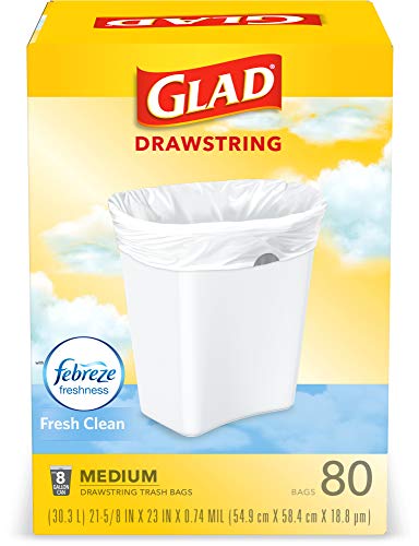 Glad Medium Kitchen Drawstring Trash Bags, 8 Gal, Fresh Clean Scent, 80 Ct (Package May Vary)