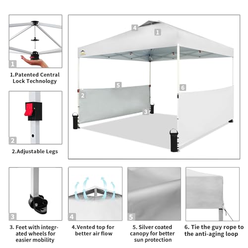 CROWN SHADES 10x10 Pop up Canopy Tent Instant Canopy with 150D Silver Coated Fabric Including 2 Half Sidewalls, 4 Ropes, 8 Stakes, 4 Weight Bags, STO 'N Go Bag, White