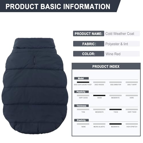 ASENKU Windproof Dog Winter Coat Waterproof Dog Jacket Warm Dog Vest Cold Weather Pet Apparel with 2 Layers Fleece Lined for Small Medium Large Dogs (Red&Navy, XXL)