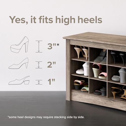 Prepac Gray Console Table, Shoe Cabinet, Storage Cabinet with 32 Shoe Cubbies and 4 Large Storage Cubbies 15.5" D x 60" W x 35" H