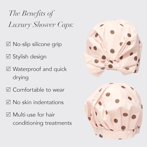 Kitsch Luxury Shower Cap for Women Waterproof - Reusable Shower Cap, Hair Cap for Shower, Waterproof Hair Shower Caps for Long Hair, Non-Slip Cute Shower Cap One Size, Chic Shower Bonnet - Blush Dot