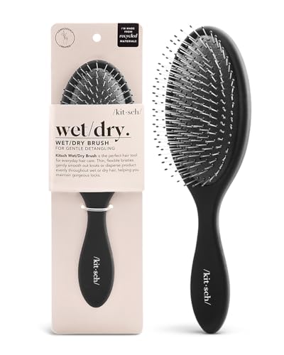 Kitsch Wet Hair Brush Detangling Brush - Soft Bristle Hair Brushes for Women | Straight & Curly Wet Dry Brush | Hairbrush Women for All Hair Types | Hair Detangler Brush | Travel Brush (Black, 1 Pc)