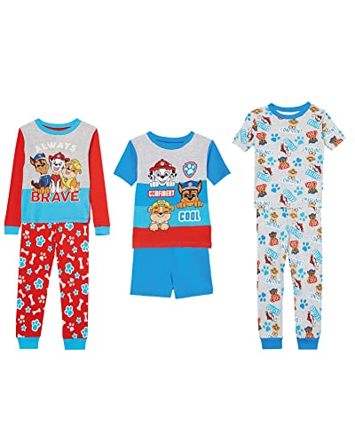 Nickelodeon Boys' Paw Patrol 6-Piece Snug-fit Cotton Pajama Set, Soft & Cute for Kids, Grey/Red/Blue, 2