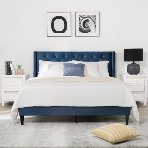 KISLOT Bed Frame with Headboard Upholstered Button Tufted Platform Mattress Foundation,Strong Wood Slat Support,No Box Spring Needed