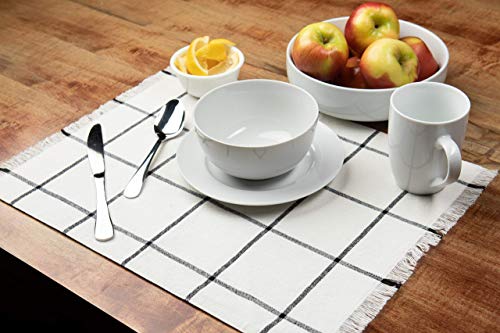 Sticky Toffee Woven Cotton Placemats Set of 4, Cream Farmhouse Plaid, 14 x 19 in, Washable Table Mats for Kitchen or Dining Table