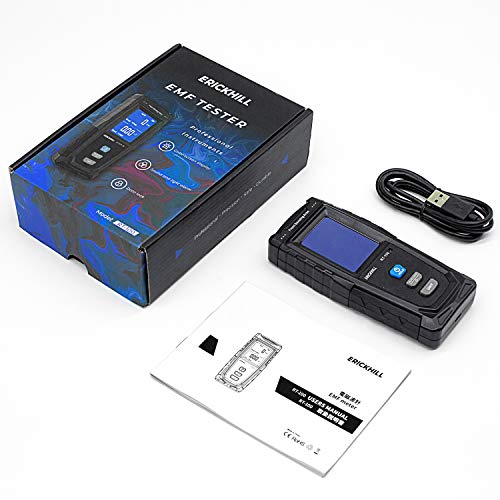 ERICKHILL EMF Meter, Rechargeable Digital Electromagnetic Field Radiation Detector Hand-held Digital LCD EMF Detector, Great Tester for Home EMF Inspections, Office, Outdoor and Ghost Hunting(Blue)