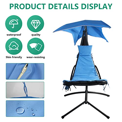 Outdoor Hanging Lounge Chair Replacement Cushion Cover and Umbrella Fabric, Made for Patio Curved Chaise Hammock Floating Swing Chair Pads, Waterproof Soft Fabric (Cushion Not Included), Blue